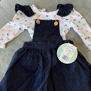 Navy Blue Overalls with Butterfly Print Top
